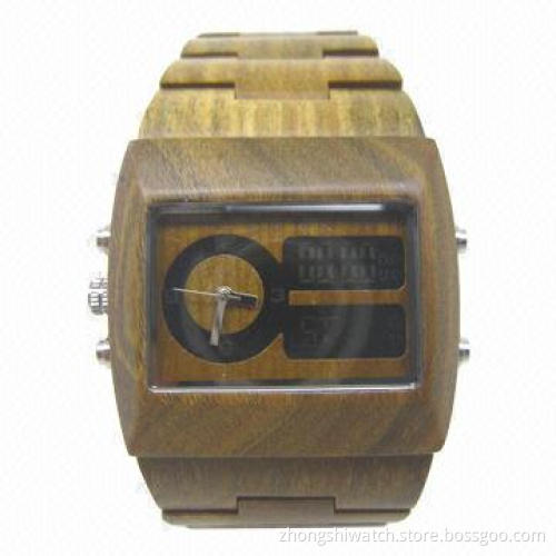 Handmade Jupiter Army Wooden Wristwatches with Dual Time, Unique Gift, Available in Various Designs
